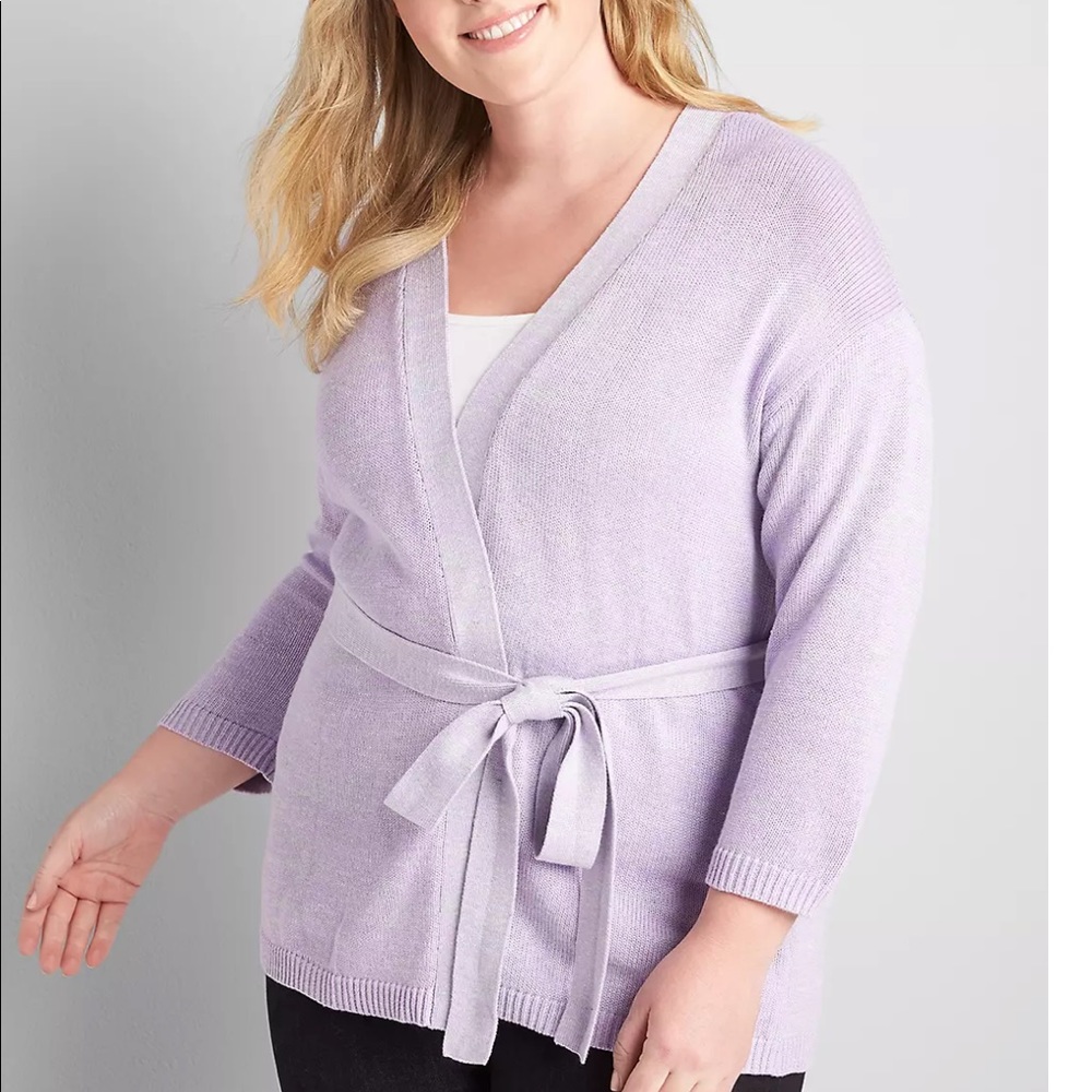 3/4-Sleeve Marled Open Sweater With Belt